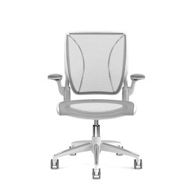 Pinstripe Mesh White World Task Chair, Fixed Arms, White Frame